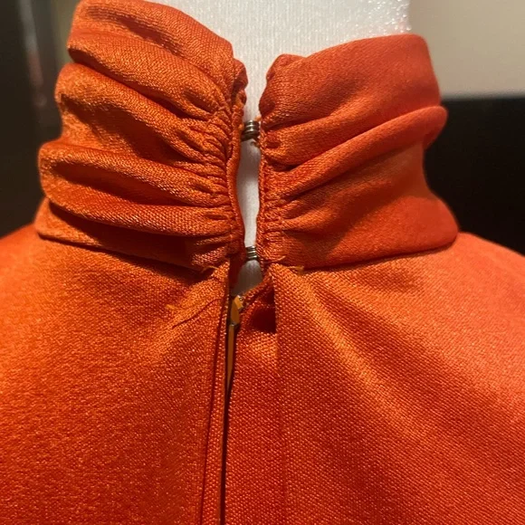 Vintage 1970’s Beautiful High Neck Orange Gown With Attached Overlay - Picture 6 of 12